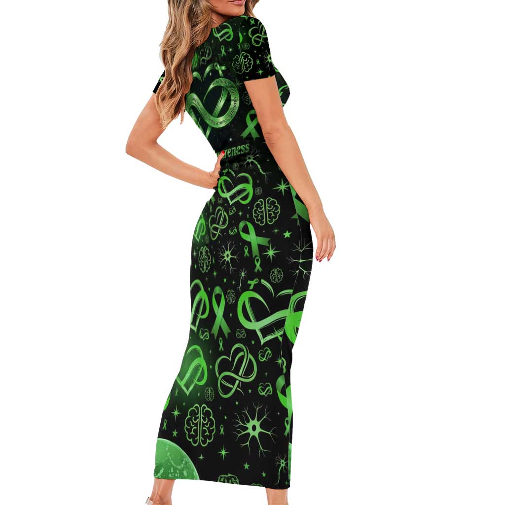Cerebral Palsy Awareness Infinity Heart Short Sleeve Bodycon Dress Neon Green Ribbon Pattern Illustration