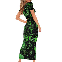 Cerebral Palsy Awareness Infinity Heart Short Sleeve Bodycon Dress Neon Green Ribbon Pattern Illustration