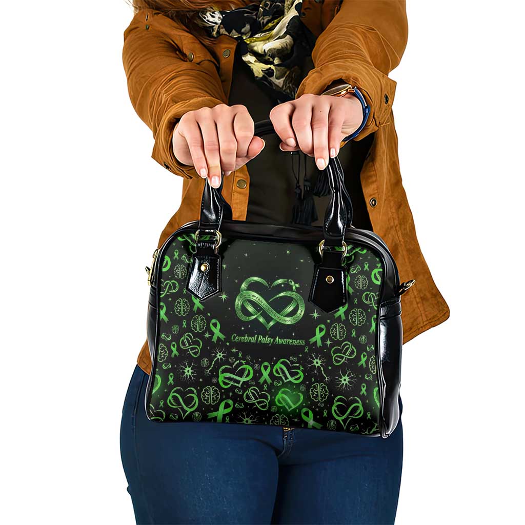 Cerebral Palsy Awareness Infinity Heart Shoulder Handbag Neon Green Ribbon Pattern Illustration