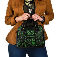 Cerebral Palsy Awareness Infinity Heart Shoulder Handbag Neon Green Ribbon Pattern Illustration