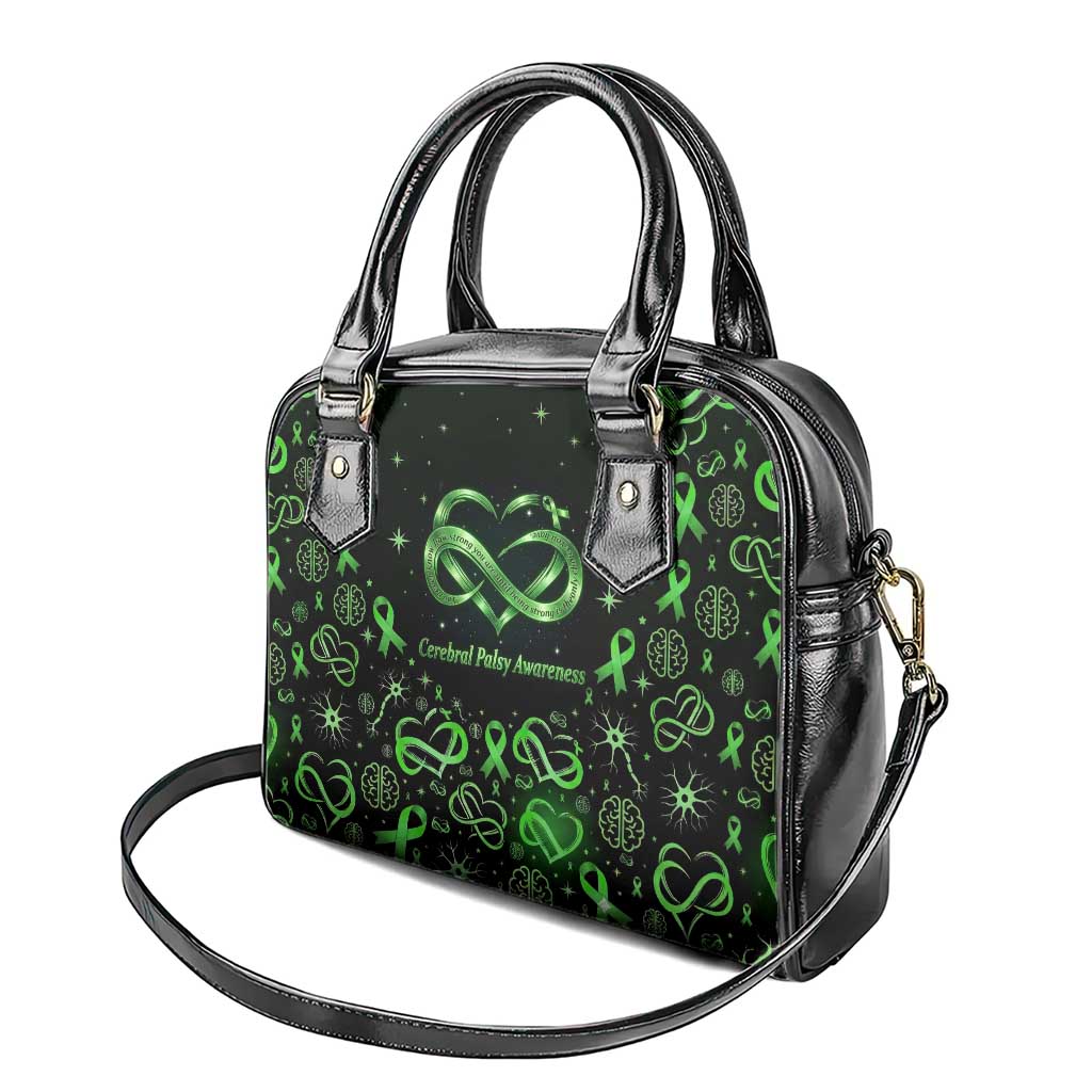 Cerebral Palsy Awareness Infinity Heart Shoulder Handbag Neon Green Ribbon Pattern Illustration