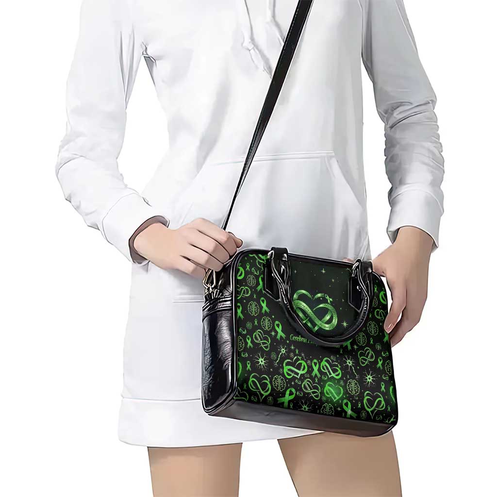 Cerebral Palsy Awareness Infinity Heart Shoulder Handbag Neon Green Ribbon Pattern Illustration