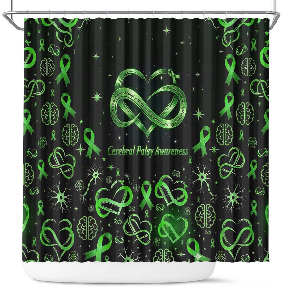 Cerebral Palsy Awareness Infinity Heart Shower Curtain Neon Green Ribbon Pattern Illustration