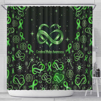 Cerebral Palsy Awareness Infinity Heart Shower Curtain Neon Green Ribbon Pattern Illustration