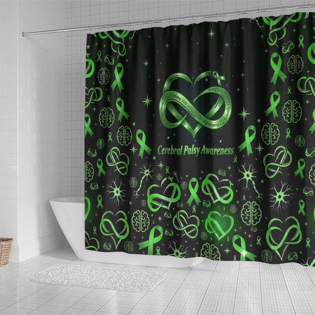 Cerebral Palsy Awareness Infinity Heart Shower Curtain Neon Green Ribbon Pattern Illustration