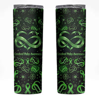 Cerebral Palsy Awareness Infinity Heart Skinny Tumbler Neon Green Ribbon Pattern Illustration