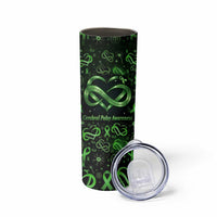 Cerebral Palsy Awareness Infinity Heart Skinny Tumbler Neon Green Ribbon Pattern Illustration