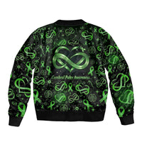 Cerebral Palsy Awareness Infinity Heart Sleeve Zip Bomber Jacket Neon Green Ribbon Pattern Illustration