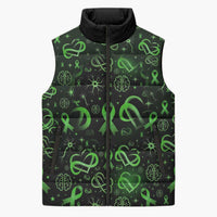 Cerebral Palsy Awareness Infinity Heart Sleeveless Puffer Jacket Neon Green Ribbon Pattern Illustration