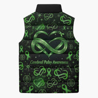 Cerebral Palsy Awareness Infinity Heart Sleeveless Puffer Jacket Neon Green Ribbon Pattern Illustration