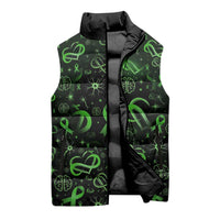 Cerebral Palsy Awareness Infinity Heart Sleeveless Puffer Jacket Neon Green Ribbon Pattern Illustration