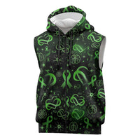 Cerebral Palsy Awareness Infinity Heart Sleeveless Zip Hoodie Neon Green Ribbon Pattern Illustration