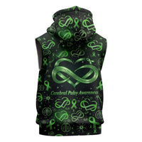 Cerebral Palsy Awareness Infinity Heart Sleeveless Zip Hoodie Neon Green Ribbon Pattern Illustration