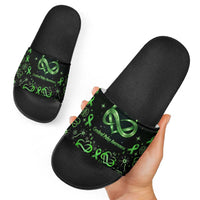 Cerebral Palsy Awareness Infinity Heart Slide Sandals Neon Green Ribbon Pattern Illustration