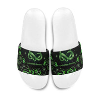 Cerebral Palsy Awareness Infinity Heart Slide Sandals Neon Green Ribbon Pattern Illustration