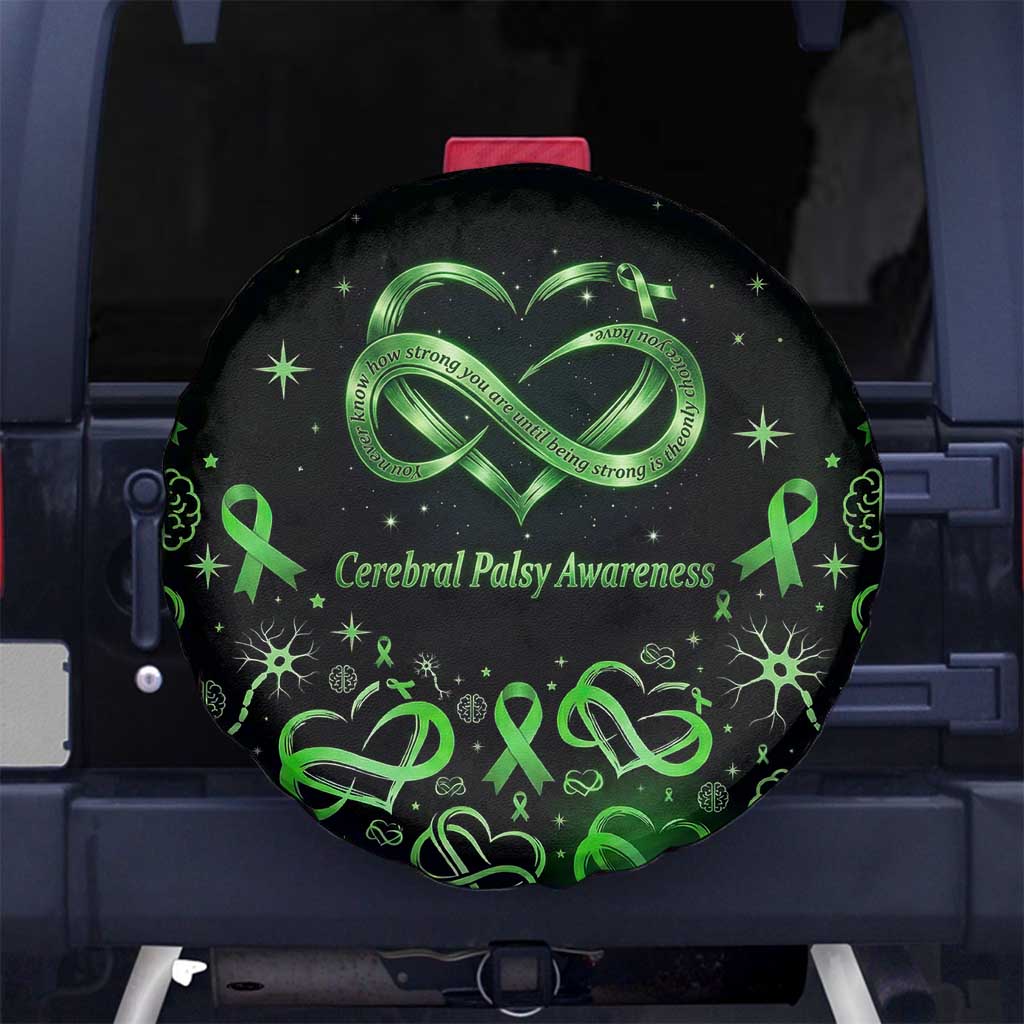 Cerebral Palsy Awareness Infinity Heart Spare Tire Cover Neon Green Ribbon Pattern Illustration