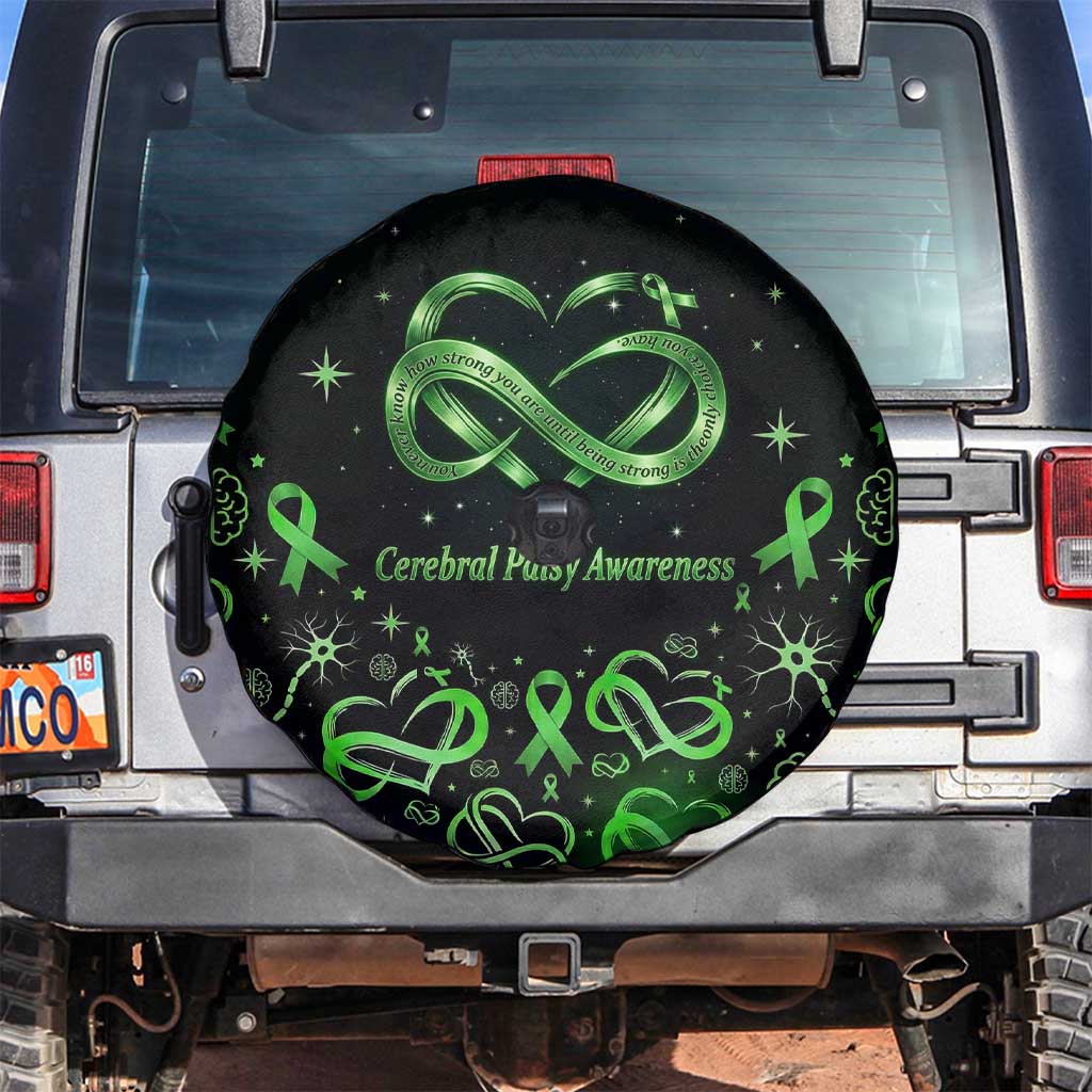 Cerebral Palsy Awareness Infinity Heart Spare Tire Cover Neon Green Ribbon Pattern Illustration