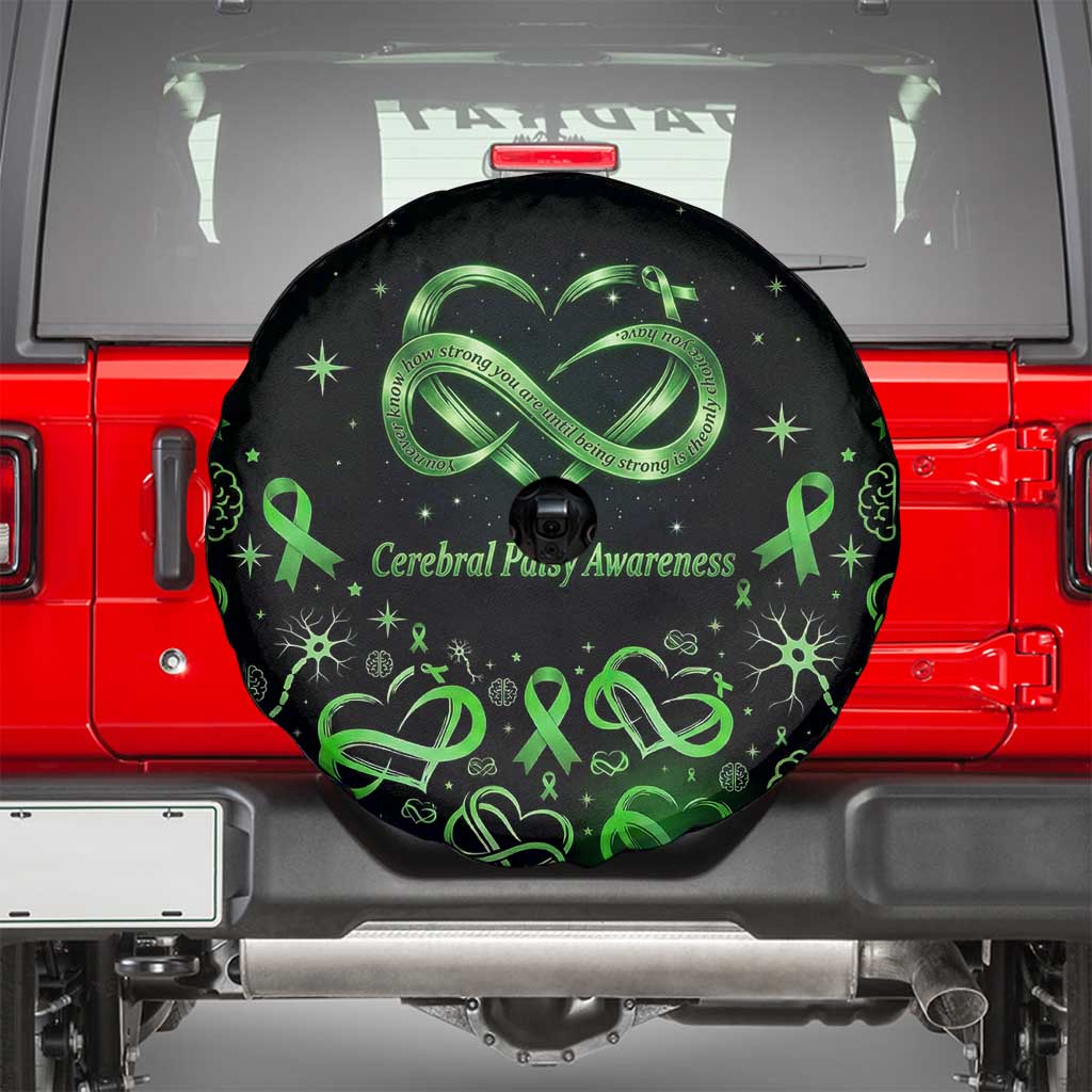 Cerebral Palsy Awareness Infinity Heart Spare Tire Cover Neon Green Ribbon Pattern Illustration