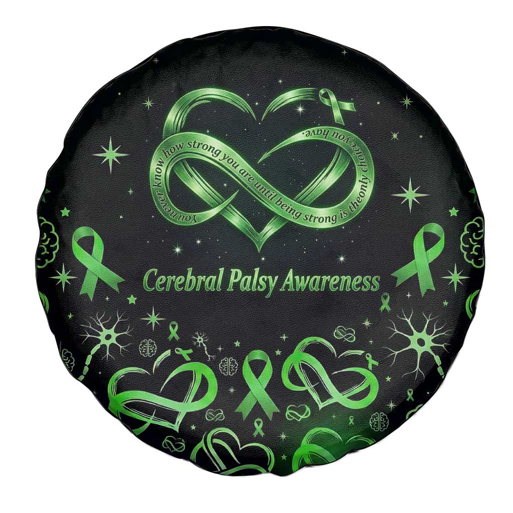 Cerebral Palsy Awareness Infinity Heart Spare Tire Cover Neon Green Ribbon Pattern Illustration