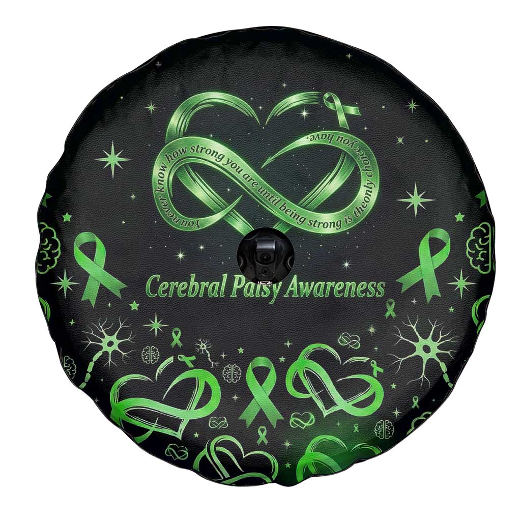 Cerebral Palsy Awareness Infinity Heart Spare Tire Cover Neon Green Ribbon Pattern Illustration