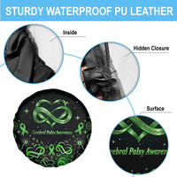 Cerebral Palsy Awareness Infinity Heart Spare Tire Cover Neon Green Ribbon Pattern Illustration