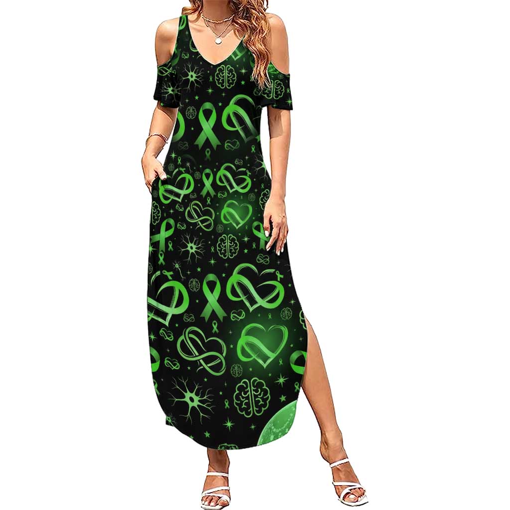 Cerebral Palsy Awareness Infinity Heart Summer Maxi Dress Neon Green Ribbon Pattern Illustration