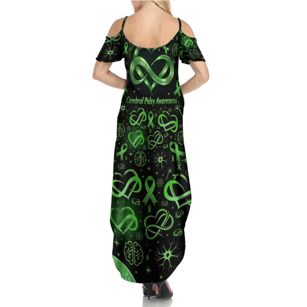 Cerebral Palsy Awareness Infinity Heart Summer Maxi Dress Neon Green Ribbon Pattern Illustration
