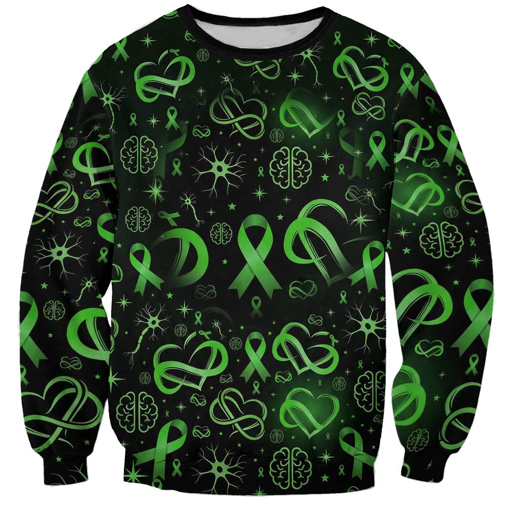 Cerebral Palsy Awareness Infinity Heart Sweatshirt Neon Green Ribbon Pattern Illustration