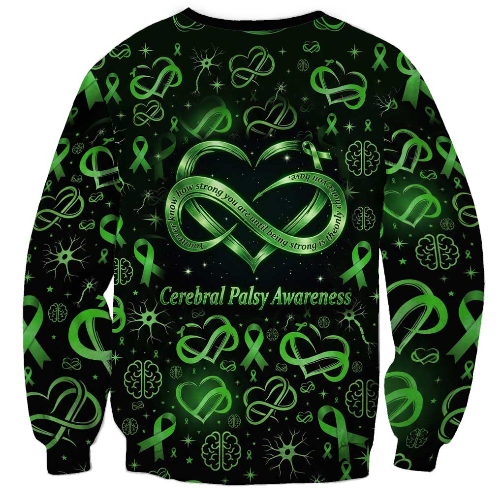 Cerebral Palsy Awareness Infinity Heart Sweatshirt Neon Green Ribbon Pattern Illustration