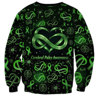 Cerebral Palsy Awareness Infinity Heart Sweatshirt Neon Green Ribbon Pattern Illustration
