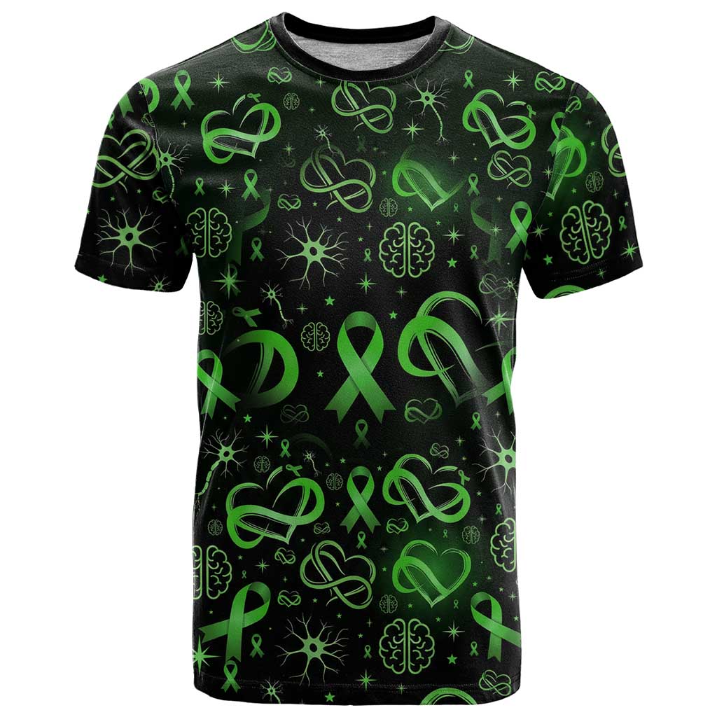 Cerebral Palsy Awareness Infinity Heart T Shirt Neon Green Ribbon Pattern Illustration
