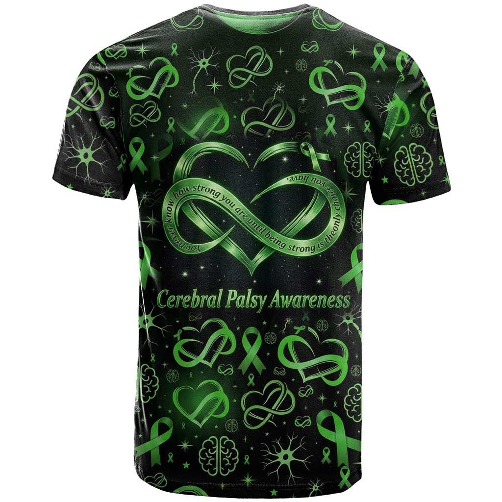 Cerebral Palsy Awareness Infinity Heart T Shirt Neon Green Ribbon Pattern Illustration