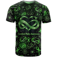 Cerebral Palsy Awareness Infinity Heart T Shirt Neon Green Ribbon Pattern Illustration