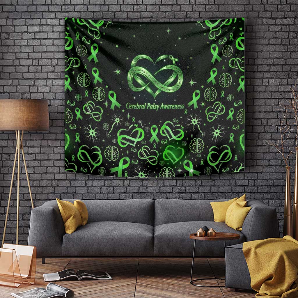 Cerebral Palsy Awareness Infinity Heart Tapestry Neon Green Ribbon Pattern Illustration