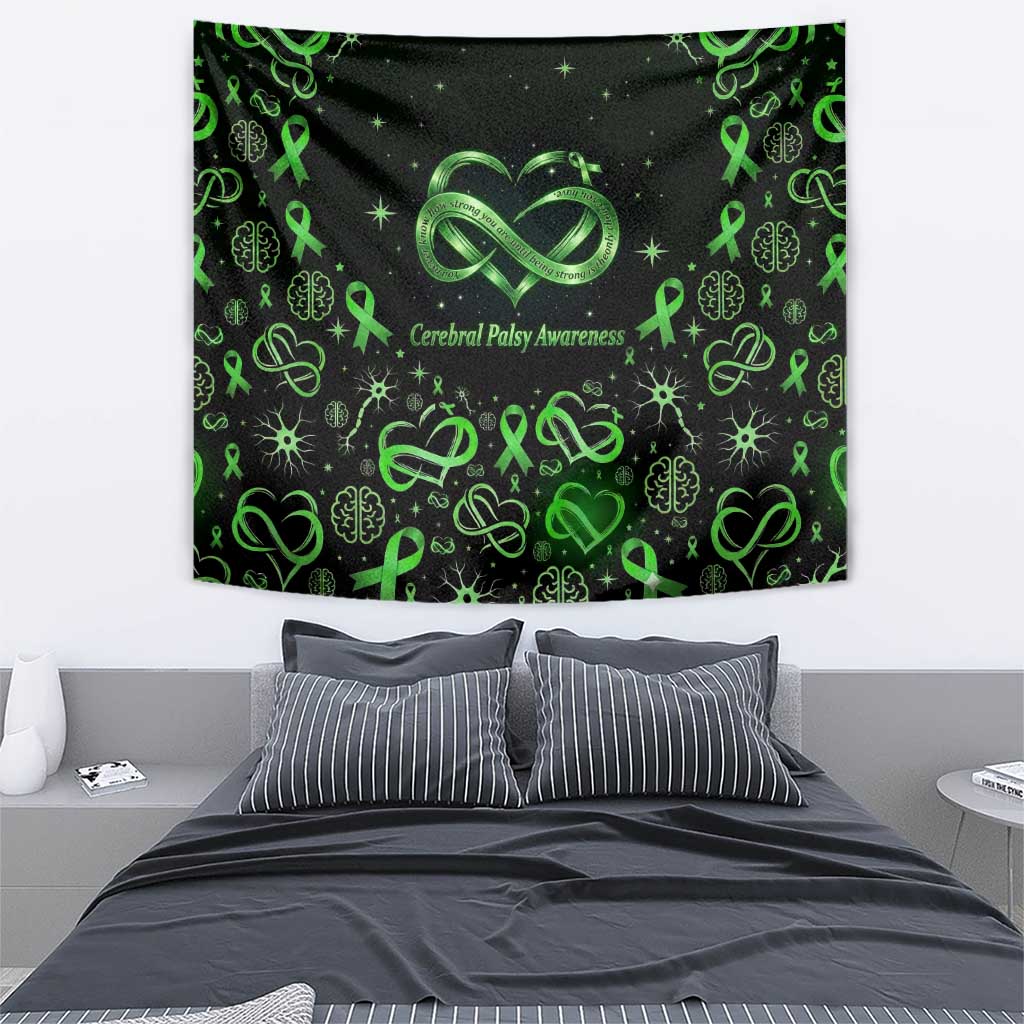 Cerebral Palsy Awareness Infinity Heart Tapestry Neon Green Ribbon Pattern Illustration