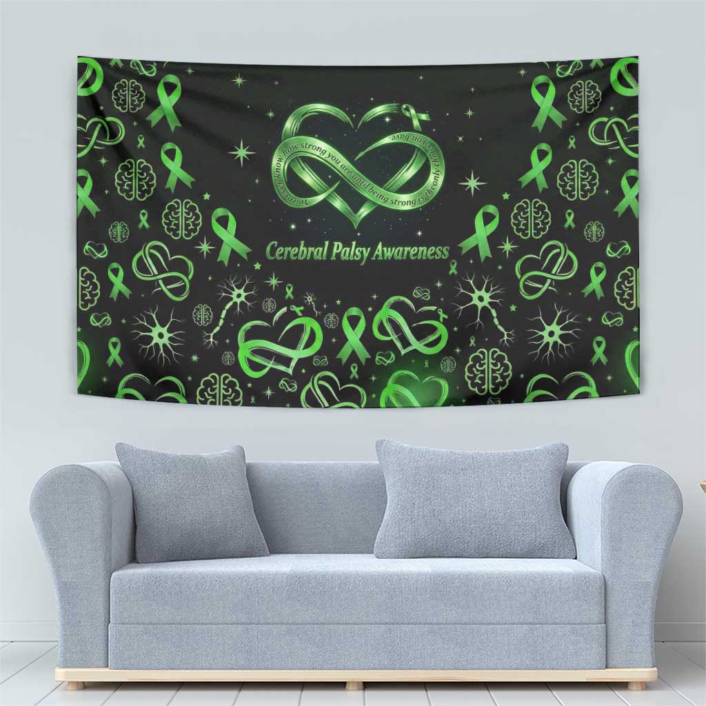 Cerebral Palsy Awareness Infinity Heart Tapestry Neon Green Ribbon Pattern Illustration