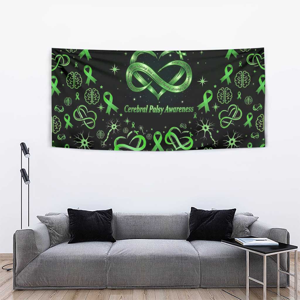 Cerebral Palsy Awareness Infinity Heart Tapestry Neon Green Ribbon Pattern Illustration