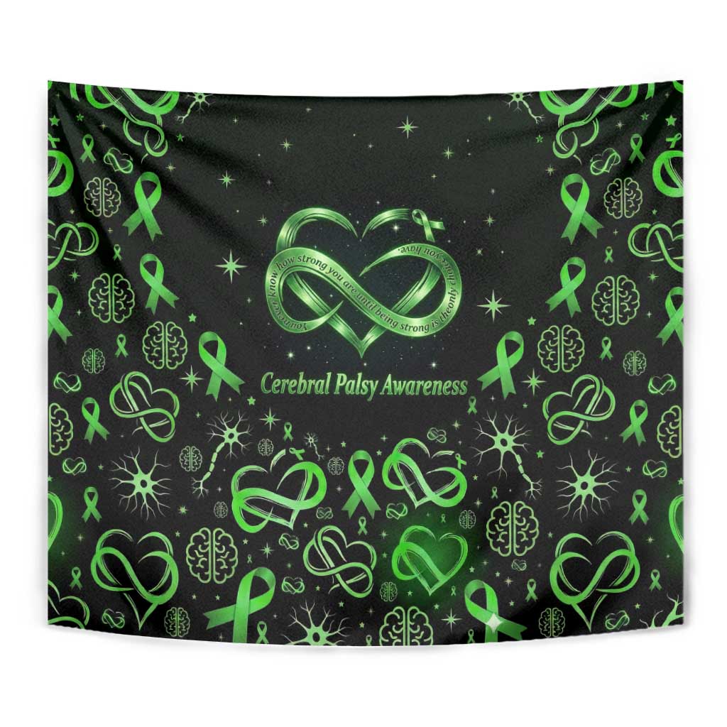 Cerebral Palsy Awareness Infinity Heart Tapestry Neon Green Ribbon Pattern Illustration