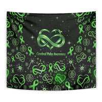Cerebral Palsy Awareness Infinity Heart Tapestry Neon Green Ribbon Pattern Illustration