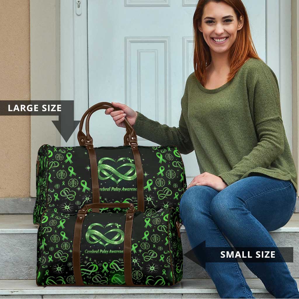 Cerebral Palsy Awareness Infinity Heart Travel Bag Neon Green Ribbon Pattern Illustration