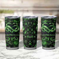 Cerebral Palsy Awareness Infinity Heart Tumbler Cup Neon Green Ribbon Pattern Illustration