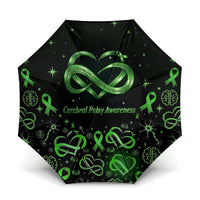 Cerebral Palsy Awareness Infinity Heart Umbrella Neon Green Ribbon Pattern Illustration