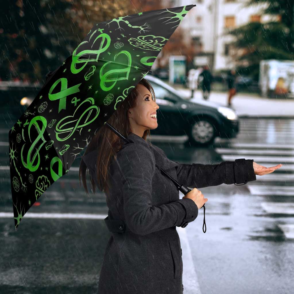 Cerebral Palsy Awareness Infinity Heart Umbrella Neon Green Ribbon Pattern Illustration
