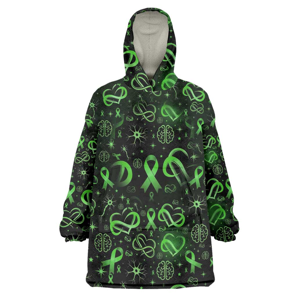 Cerebral Palsy Awareness Infinity Heart Wearable Blanket Hoodie Neon Green Ribbon Pattern Illustration