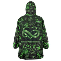 Cerebral Palsy Awareness Infinity Heart Wearable Blanket Hoodie Neon Green Ribbon Pattern Illustration
