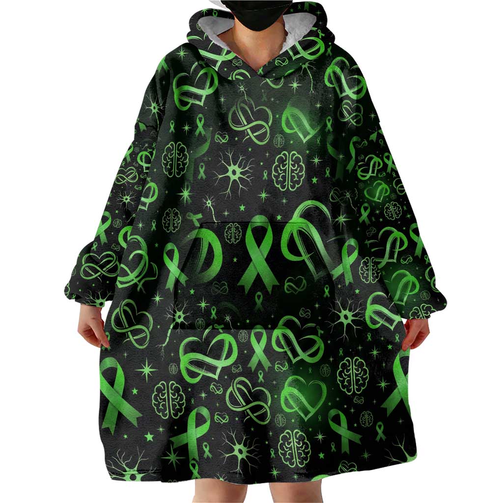 Cerebral Palsy Awareness Infinity Heart Wearable Blanket Hoodie Neon Green Ribbon Pattern Illustration