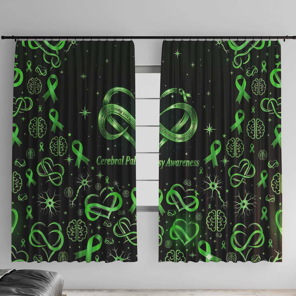 Cerebral Palsy Awareness Infinity Heart Window Curtain Neon Green Ribbon Pattern Illustration