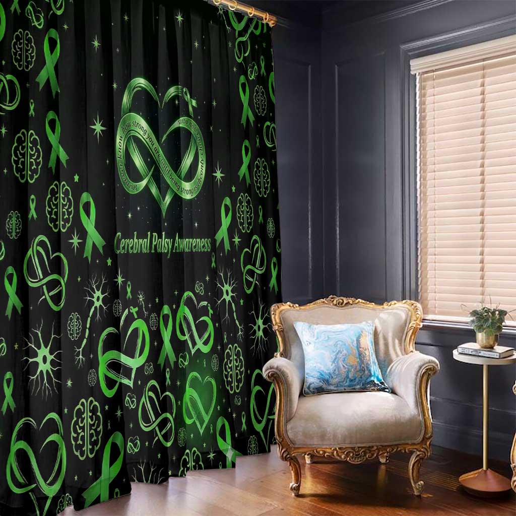 Cerebral Palsy Awareness Infinity Heart Window Curtain Neon Green Ribbon Pattern Illustration