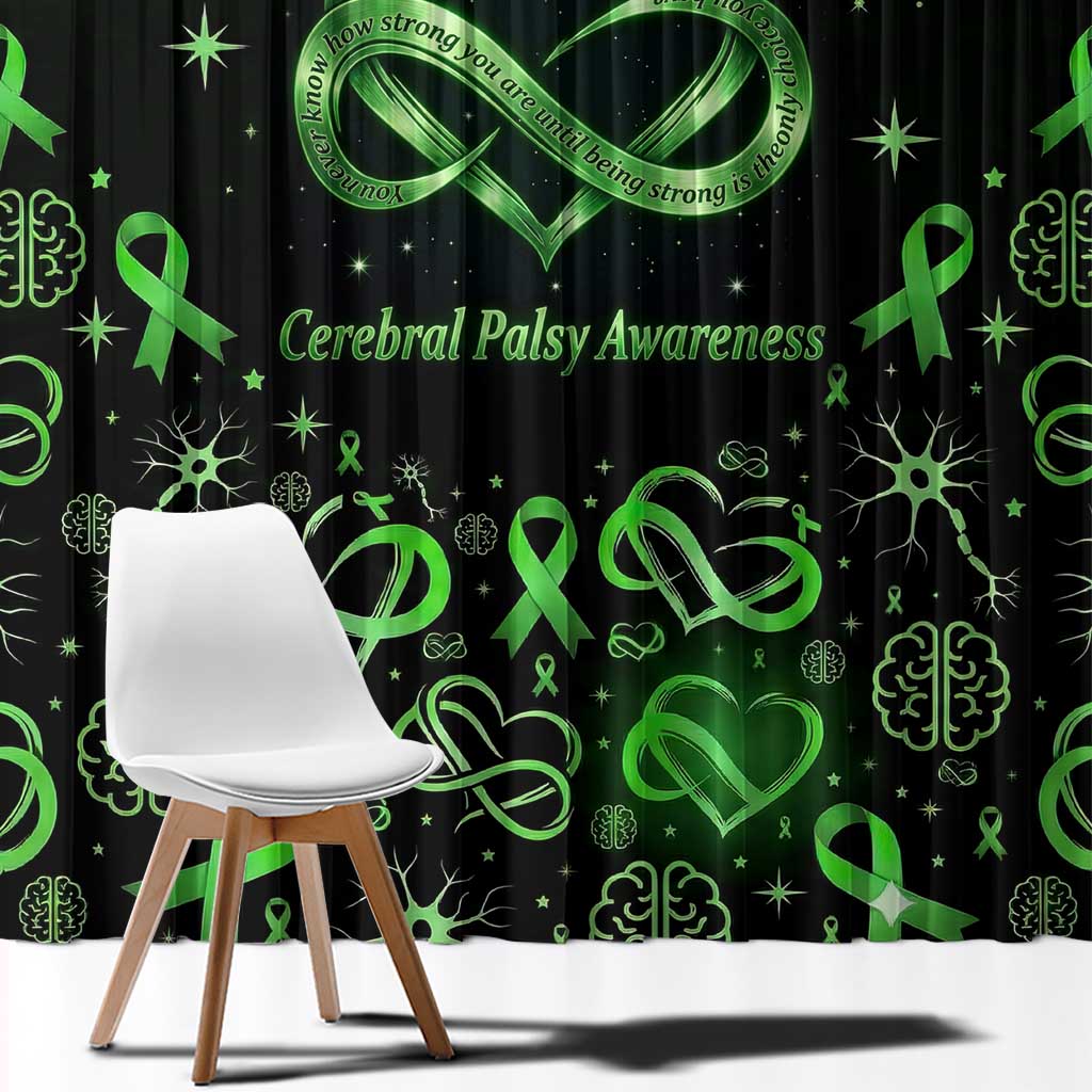Cerebral Palsy Awareness Infinity Heart Window Curtain Neon Green Ribbon Pattern Illustration