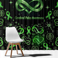 Cerebral Palsy Awareness Infinity Heart Window Curtain Neon Green Ribbon Pattern Illustration